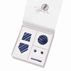 Set Cravate Assorti Bleu Marine Rayé