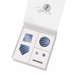 Set Cravate Assorti Bleu à Rayure Grise