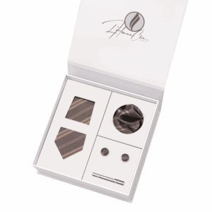 Set Cravate Assorti Marron à Rayure