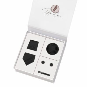 Set Cravate Assorti Noir à Rayure