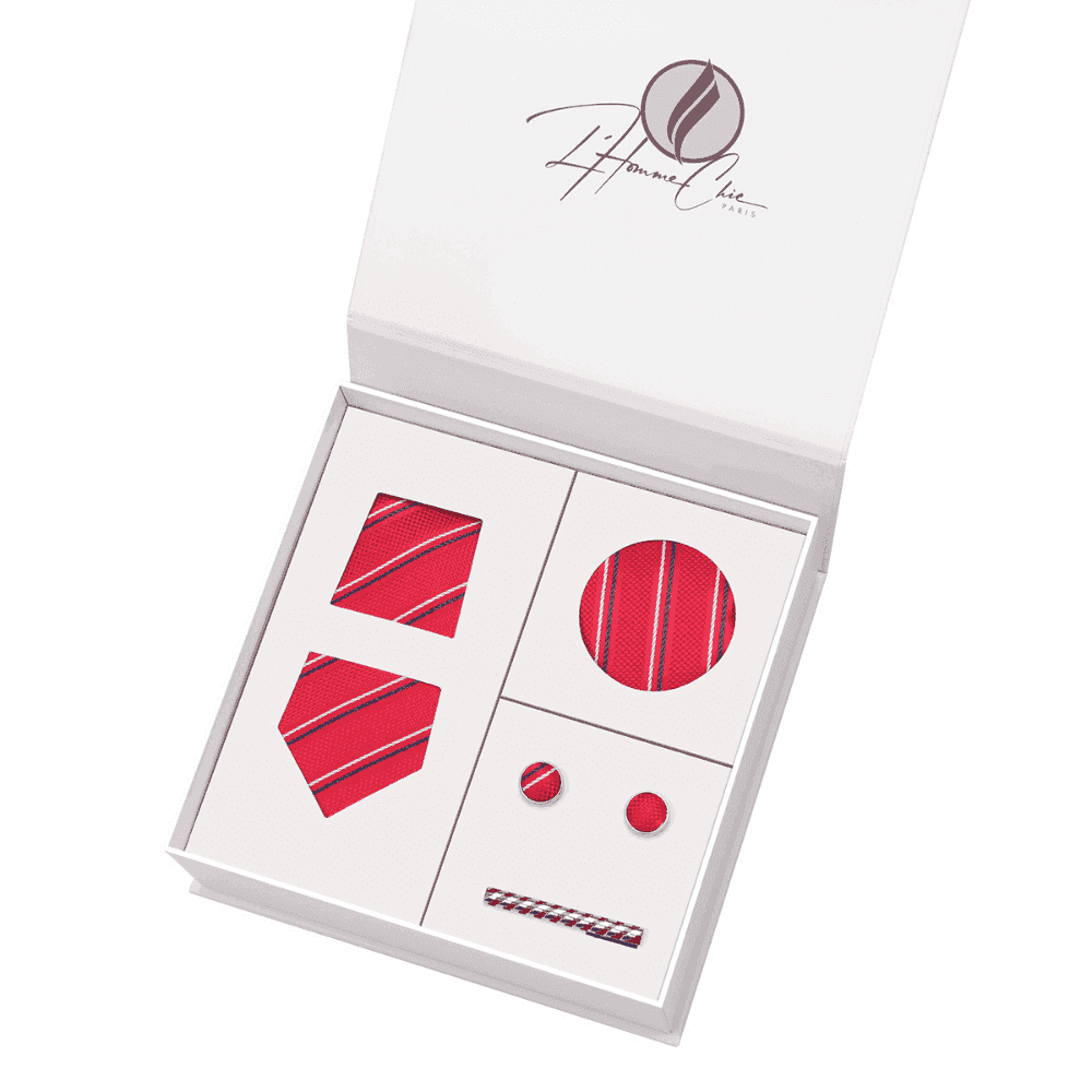 Set-Cravate-Assorti-rouge-a-rayure-blanche-et-bleue-l-homme-chic-paris