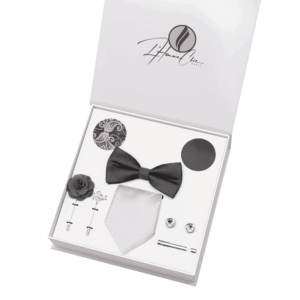 Set Cravate Composé Noir avec Cravate Grise Unie