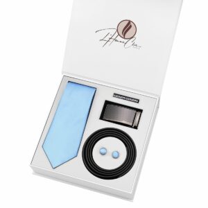 Set Cravate Bleu Ciel Uni et Ceinture Noir