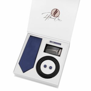 Set Cravate Bleu Marine Uni et Ceinture Noir