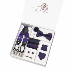 Set Cravate, Noeud-Papillon et Bretelle Mauve et Noire