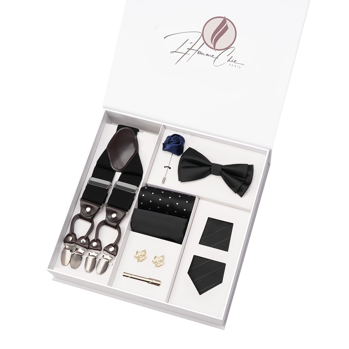 Set-Cravate-Noeud-Papillon-et-Bretelle-Noir-a-Rayure-l-homme-chic-paris