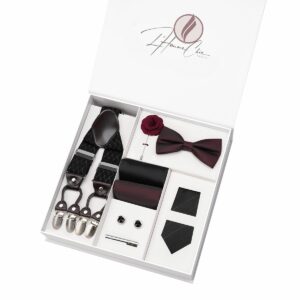 Set Cravate, Noeud-Papillon et Bretelle Noire et Rouge