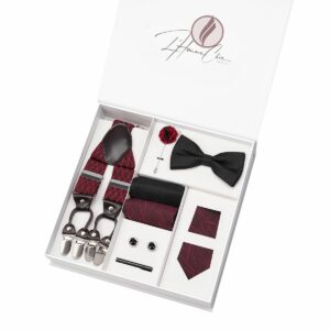 Set Cravate, Noeud-Papillon et Bretelle Rouge Rayée