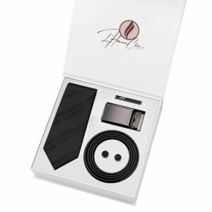 Set Cravate Noir à Rayure et Ceinture Noir