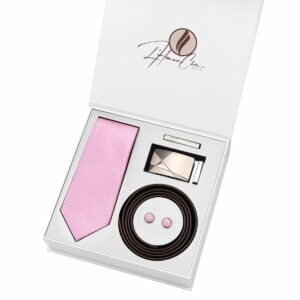Set Cravate Rose Clair Uni et Ceinture Marron