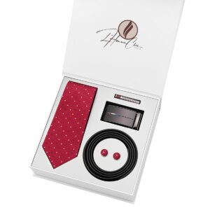 Set Cravate Rouge à Pois Blanc et Ceinture Noir