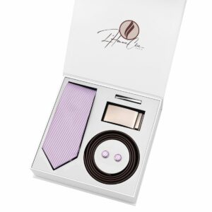 Set Cravate Violet Clair Uni et Ceinture Marron