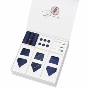 Set Cravate en Lot Bleu Marine (Uni, Rayure et à Pois)
