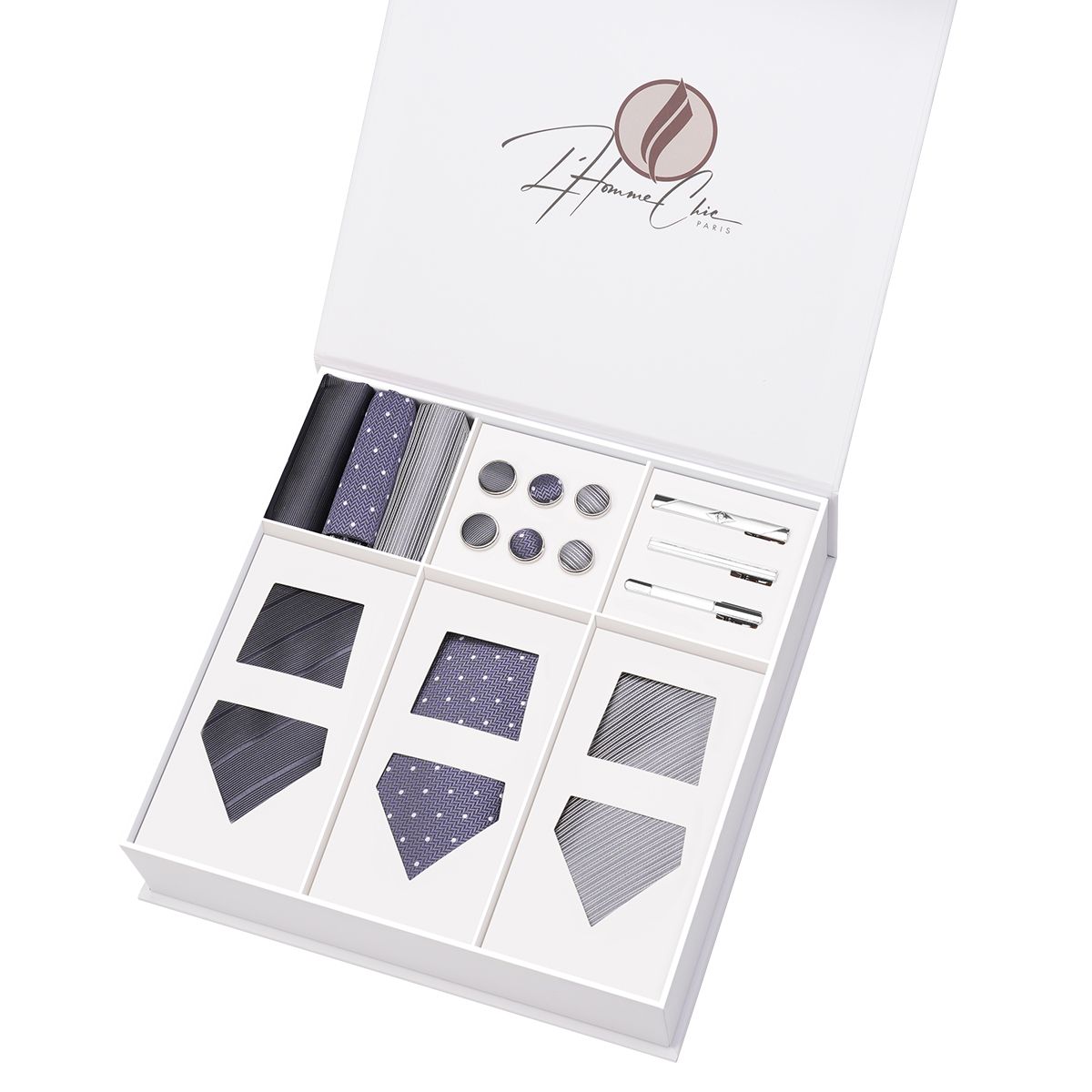 Set-Cravate-en-Lot-Violet-et-Gris-Uni-Rayure-et-a-Pois-l-homme-chic-paris