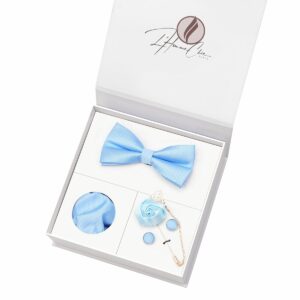 Set Noeud Papillon Assorti Bleu Ciel Uni