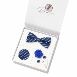 Set Noeud Papillon Assorti Bleu Marine Rayé