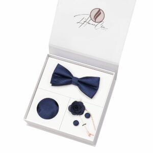 Set Noeud Papillon Assorti Bleu Marine Uni
