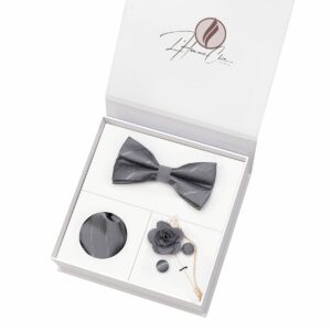 Set Noeud Papillon Assorti Gris Rayée