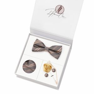 Set Noeud Papillon Assorti Marron à Rayure