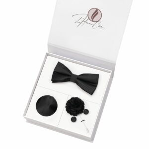 Set Noeud Papillon Assorti Noir Uni