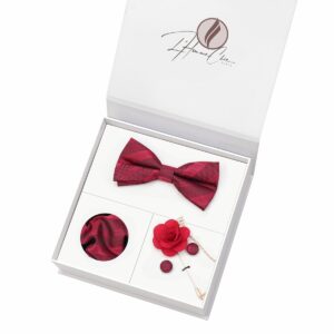 Set Noeud Papillon Assorti Rouge Bordeaux à Rayure