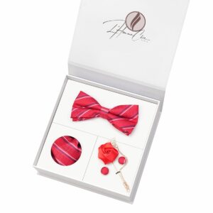 Set Noeud Papillon Assorti Rouge à Rayure Blanche et Bleu