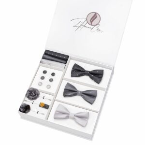 Set Noeud Papillon en Lot Gris (Uni, Rayure et à Pois)