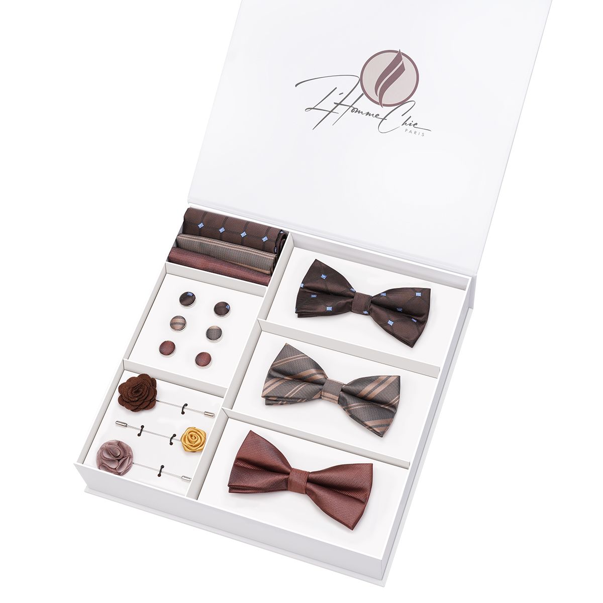 Set-Noeud-Papillon-en-Lot-Marron-Uni-Rayure-et-a-Pois-l-homme-chic-paris