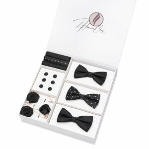 Set Noeud Papillon en Lot Noir (Uni, Rayure et à Pois Blanc)