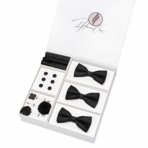 Set Noeud Papillon en Lot Noir (Uni, Rayure et à Pois Noir)