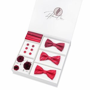 Set Noeud Papillon en Lot Rouge (Rayure et à Pois)