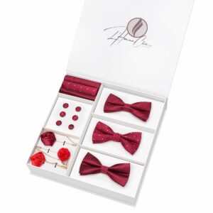 Set Noeud Papillon en Lot Rouge (Uni,  Rayure et à Pois)