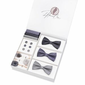 Set Noeud Papillon en Lot Violet et Gris (Uni, Rayure et à Pois)